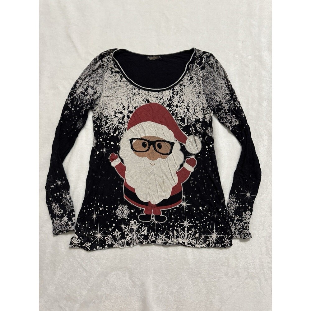 Santa Claus Vanilla Sugar Y2K Woman's LS Scoop Neck Top Size Large Asymetrical
